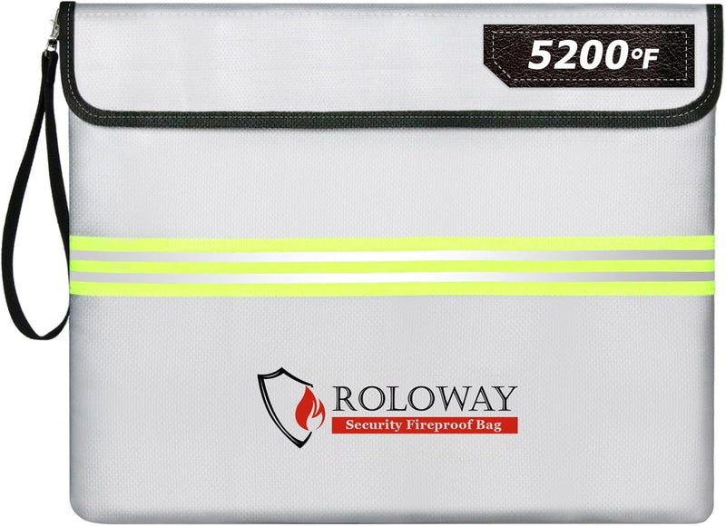 ROLOWAY Fireproof Document Bag (14 x 11 inch) with 5200℉ Upgraded Aluminum Foil Layer, Fireproof Bag for Documents with Reflective Strip and Zipper (Silver) - Image 1